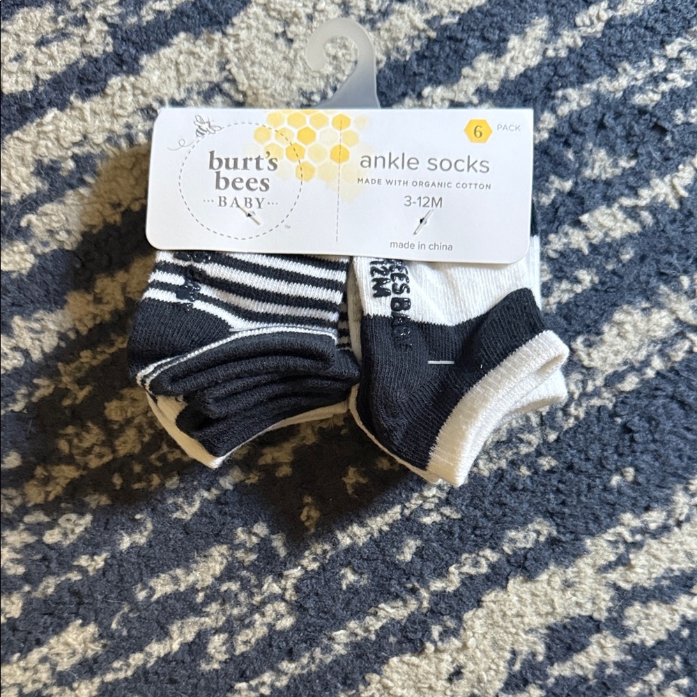 Burt's Bees Baby Striped Ankle Socks - Black and White